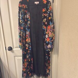 Floral Embroidered Black Duster